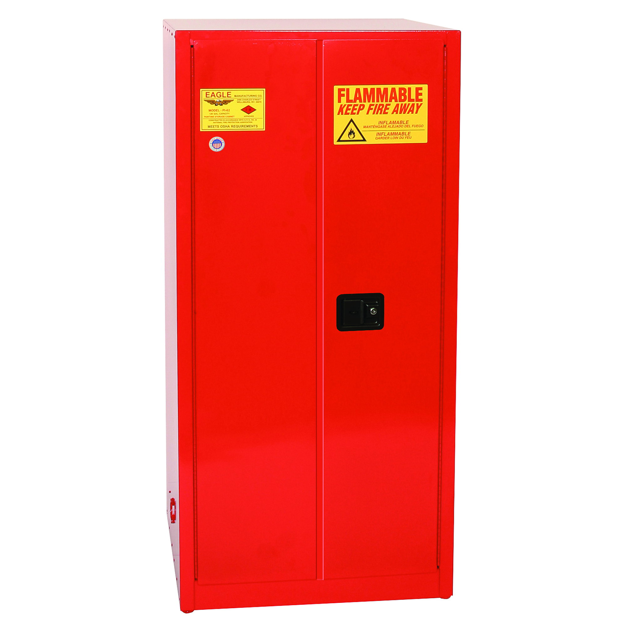 Eagle Paint Safety Cabinet — 96 Gallons, 5 Shelves, 2 Doors, Manual Close, Red, Model# PI62X